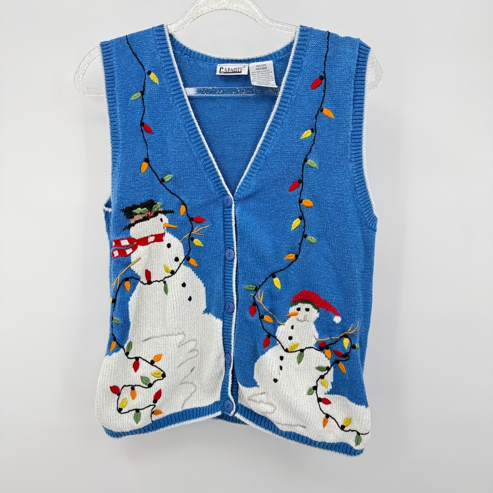 Capacity‎ Womens Sz M Christmas Snowman Sweater Vest Holiday Lights Teacher
